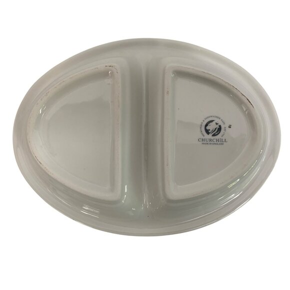 Churchill Blue Willow Divided Oval Serving Dish 10" X 7.5" England R10531 EUC - Picture 5 of 6